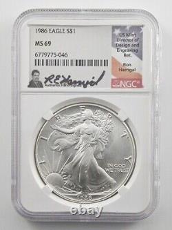 1986 ($1) American Silver Eagle 1oz Coin NGC MS69 Ron Harrigal Signed Label