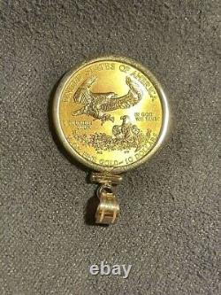 1/4 Oz. American Eagle set in 14k Yellow Gold Plated Screw Top Coin Pendant