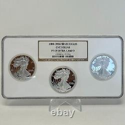 2006 $1 SILVER EAGLE 20th ANNIVERSARY SET NGC MS69 PF69 PF69 Ultra 3-COIN HOLDER