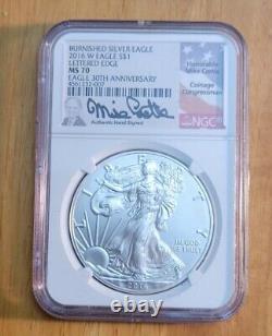 2016 W NGC MS70 $1 Burnished American Silver Eagle Lettered Edge With Signature