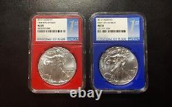 2017 SET OF 2 MS 70 American Silver Eagles RED & BLUE LABELS
