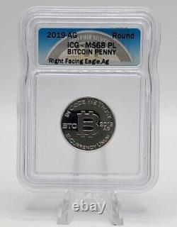 2019 AG Bitcoin Penny Right Face Eagle 1/4 oz 999 Silver ICG MS68 Like Casascius