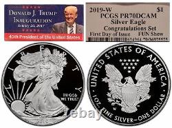 2019-W $1 Proof Silver Eagle PCGS PR70 DCAM FIRST DAY CONGRATULATIONS TRUMP