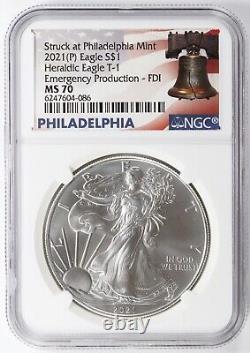 2020-(P) & 2021-(P) Silver American Eagle Type 1 Emergency Production NGC MS70