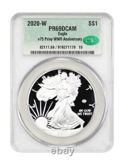 2020-W $1 Silver Eagle CACG PR69DCAM (v75 Privy, WWII Anniversary)