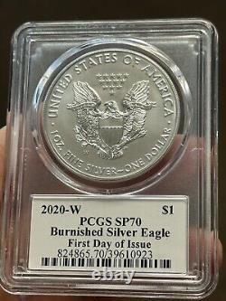 2020 W Burnished Silver Eagle Pcgs Sp70 Jim Peed Signed First Day Of Issue