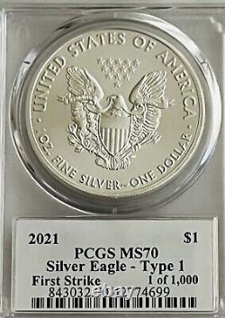 2021 America Silver Eagle PCGS-MS70 First Strike Leonard Buckley Signed 1-1000