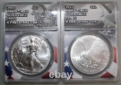 2021 American Silver Eagle Dollars Type 1 and Type 2 Coin Set MS70 First Strike