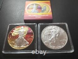 2021 American Silver Eagle Type 1. 1 OZ (2 COIN LOT)Sunset Colourised # 500 + BU