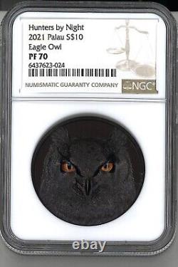 2021 Palau Hunters by Night Eagle Owl 2oz Silver Coin NGC PF 70