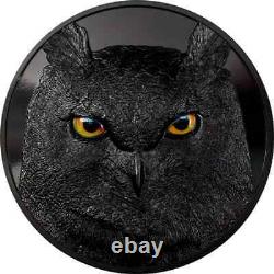 2021 Palau Hunters by Night Eagle Owl 2oz Silver Obsidian Black Mintage of 888