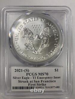 2021-S Silver Eagle T-1 Emergency Issue- PCGS- MS 70- First Strike- Black Label