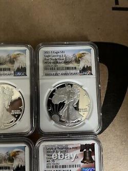 2021 Silver Eagle set PF-70, MS-70 T1 & T2 Proof and reverse Proof