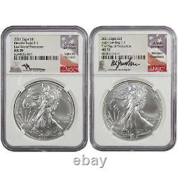 2021 Type 1 & 2 American Silver Eagle 2 Coin Set MS70 NGC SKUOPC11