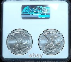 2021 Type 1 & 2 Silver American Eagle 2 Coin Set MS70 NGC