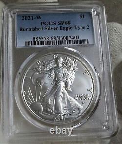 2021 W Burnished American Silver Eagle Type 2 PCGS SP68