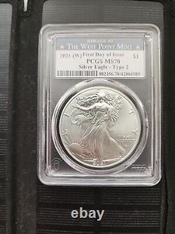 2021 (W) Silver Eagle Type 2 Struck at West Point PCGS MS 70 First Strike