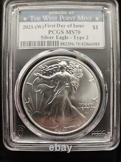 2021 (W) Silver Eagle Type 2 Struck at West Point PCGS MS 70 First Strike