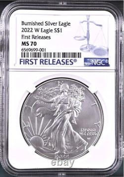 2022 w burnished silver eagle, ngc ms70 first release, fr label, in hand