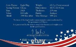 2023 Ghana Bald Eagle American Flag Bar Antiqued 2 oz Silver Coin Bar in Box/COA
