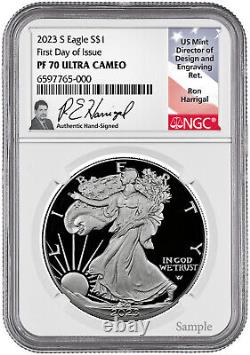 2023-S Proof Silver Eagle First Day of Issue NGC PF70 Harrigal Signed
