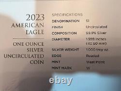 2023 W 99.9 % 1oz FINE SILVER AMERICAN SILVER EAGLE WITH OGP+COA. FROM US MINT
