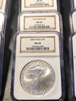 20 Silver Dollars Ngc Ms69 Graded American Eagle 1986-2005 From My Collection