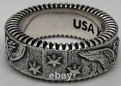 American Eagle Coin Edge Wide Band USA King Baby 925 Sterling Silver Size 10.5