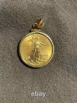 American Eagle Coin Pendant 14k Yellow Gold Finish 925 Sterling Silver