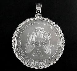 Coin Pendant 2020 1 Oz. Gem BU American Silver Eagle Sterling Silver Rope Bezel