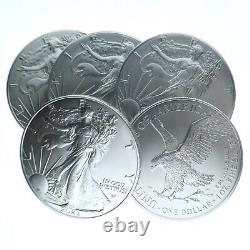 LOT OF 5 x 2023 $1 American Silver Eagle Coins 1oz. 999 Silver BU in a Capsule