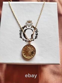 Liberty Silver Pendant 1893 Quarter Eagle gold Finish coin pendant with Chain