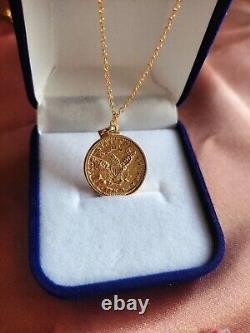 Liberty Silver Pendant 1893 Quarter Eagle gold Finish coin pendant with Chain