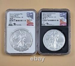 (Lot of 2) 2021 (P) $1 Silver Eagle 1oz Coins T-1 NGC MS70 EP- FDOI Mercanti