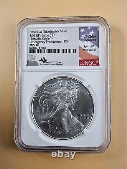 (Lot of 2) 2021 (P) $1 Silver Eagle 1oz Coins T-1 NGC MS70 EP- FDOI Mercanti
