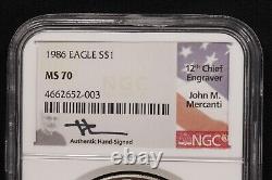 NGC 1986 Silver Eagle MS70 John Mercanti Signed #4662652-003