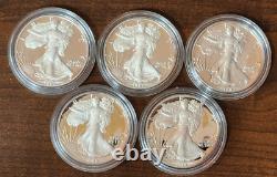 USA Lot Of Proof 5 1oz Fine Silver Eagle One Dollar 1988 In Capsules