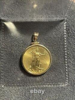 Without Stone American Eagle Coin Unisex Pendant 14K Yellow Gold Plated Silver