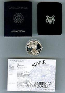 1994 P Pièce d'un dollar américain en argent American Eagle Proof avec boîte et certificat d'authenticité $1 US Coin