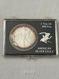 2001 1oz US American Silver Eagle Monstre Arc-en-ciel Rev. Bordure Bullseye Toning UNC