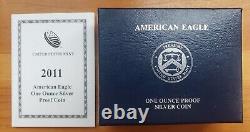2011-W 1 Once Preuve American Silver Eagle Pièce 0.999 Avec OGP & COA