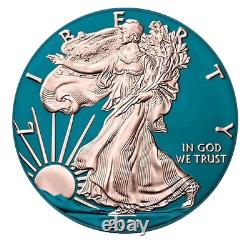 2021 Aigle d'argent américain 1 oz Blue/Rose de l'espace $1 Pièce de monnaie Métaux de l'espace (RARE)