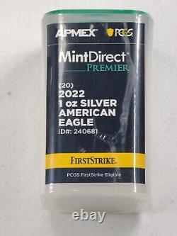 2022 US Mint. 999 Fine American Silver Eagle Roll Scellé APMEX Première Frappe 20