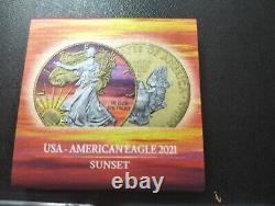 Aigle d'argent américain 2021 Type 1. 1 oz (lot de 2 pièces) Colorisé au coucher du soleil #500 + BU