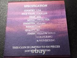 Aigle d'argent américain 2021 Type 1. 1 oz (lot de 2 pièces) Colorisé au coucher du soleil #500 + BU