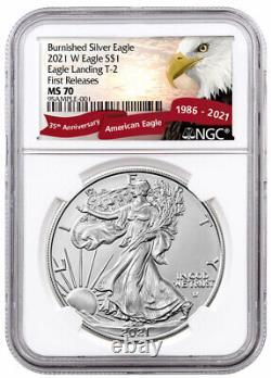 Aigle en argent américain de type 2 de 1 once, 2021 W $1, épreuve miroir NGC MS70 FR avec étiquette Aigle