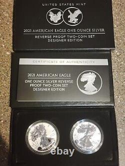 American Eagle 2021, ensemble de deux pièces en argent d'une once de preuve inversée, édition designer.