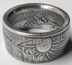 Bague en forme de pièce de monnaie de l'aigle argenté des États-Unis 2022 fabriquée à partir d'une pièce en argent de 1 oz.999, patine polie.