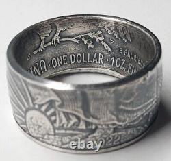Bague en forme de pièce de monnaie de l'aigle argenté des États-Unis 2022 fabriquée à partir d'une pièce en argent de 1 oz.999, patine polie.