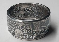Bague en pièce de monnaie en argent Eagle des États-Unis 2022 fabriquée à partir d'une pièce d'argent de 1 oz .999 polie patinée
